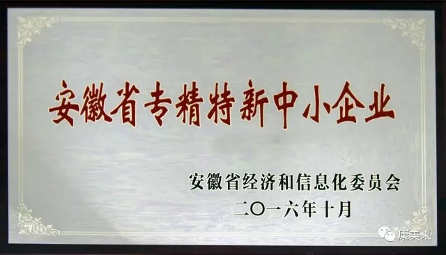 康美来获评 “安徽省专精特新中小企业”